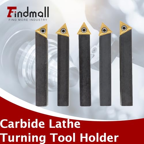 findmall 5Pcs 1/2 Inch Indexable Carbide Lathe Turning Tool Holder Metal Lathe Tools Inserts Bits with TCMT16T304 Carbide Inserts - size: 5Pcs 1/2"