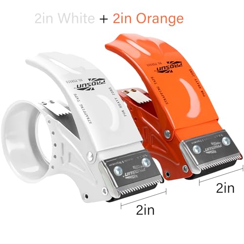 PROSUN 2 Pack Heavy Duty Metal Packing Tape Dispenser Gun and 2 Replacement Blades:2-inch Wide Tape Dispenser for Shipping, Moving, Office & Warehouse(2026 New Set 2" Orange+2" White) - color: Orange+white