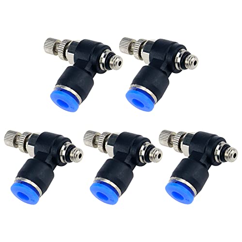 Quick Connect Air Hose Fittings 5Pcs 4mm to M5 Male Thread Air Flow Control Valve with Push to Connect Fitting, Pneumatic Speed Control Valve - size: 4mmxM5