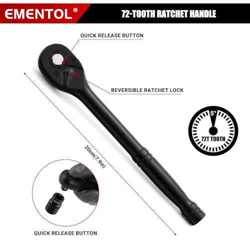 EMENTOL 115-Piece Master Torx & Allen Bit Socket Set, 1/4" 3/8" 1/2" Drive
