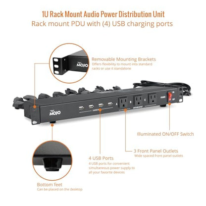 Tecmojo 1U Rack Mount 19 Outlet PDU Power Distribution Unit Circuit Breaker fits 19-inch AV/Network/Server Cabinet/Closet/Enclosure(SKU# 13111901) - size: 19 Outlets/12A/USB+Overloading Protection