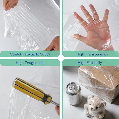 Stretch Film Roll,15IN Wide 196.8FT Long-60 Gauge Shrink Wrap Film,Self-Adhering Plastic Wrap Roll for Pallet Wrap, Furniture Wrapping Moving & Protection,300% Max Stretch,Clear - size: 15INx196.8FT