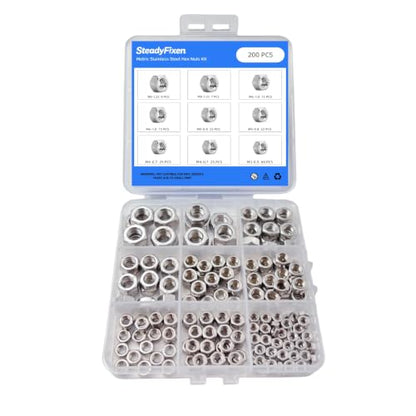 Hex Nuts Assortment Kit, 304 Stainless Steel 18-8 (A2-70) Hardware Nuts Set for Mechanical Repair & Assembly, Bright Finish, Silver,[M3-0.5 M4-0.7 M5-0.8 M6-1 M8-1.25](200PCS) - size: 200PCS,M3.M4.M5.M6.M8