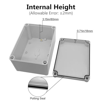LeMotech Junction Box IP67 Waterproof Dustproof ABS Plastic Project Box for Electrical Outdoor Enclosure Gray 6.9 x 4.9 x 3.9 inch (175 x 125 x 100 mm),2 Pack - size: 6.9" x 4.9" x 3.9" (2pc)