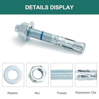 1/2" x 3-3/4" Concrete Anchors (50 Pack) 1/2 inch Wedge Anchors Bolts Zinc Plated - size: 1/2"x3-3/4"