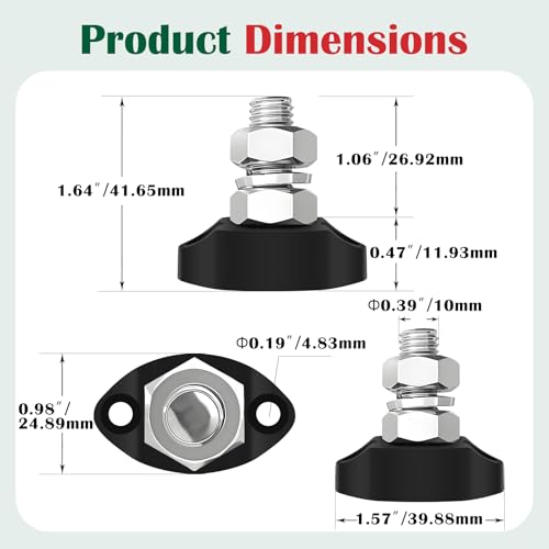 2Pcs M10 Single Post Bus Bar 12v Marine 250A Power Distribution Block - size: Dual Pack M10