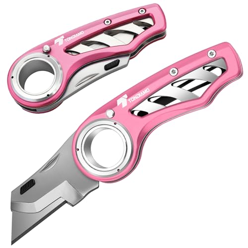 Tondiamo 2 Pcs Folding Pocket Utility Knife Box Cutter, Pink - color: Pink