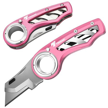 Tondiamo 2 Pcs Folding Pocket Utility Knife Box Cutter, Pink - color: Pink