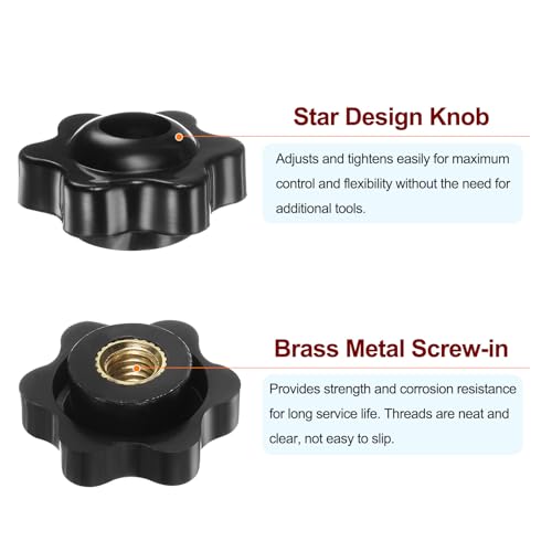 HARFINGTON 4pcs Star Knobs M6 Female Thread 25mm Head Plastic Through Hole Brass Screw-in Clamping Handles Threaded Hand Knobs, Black - color: Black, size: M6 x 25mm
