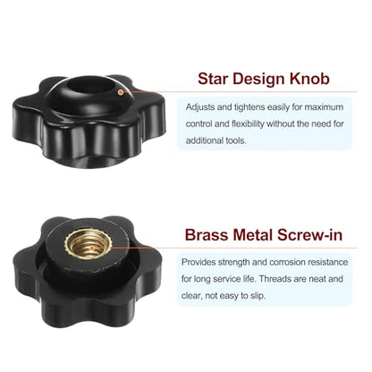 HARFINGTON 10pcs Star Knobs M6 Female Thread 25mm Head Plastic Through Hole Brass Screw-in Clamping Handles Threaded Hand Knobs, Black - color: Black, size: M6 x 25mm