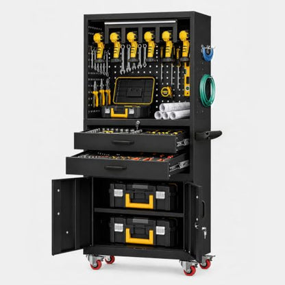 Mobile Tool Cart, Tool Chest with Locking Wheels, Charging Station - color: Upgraded Black