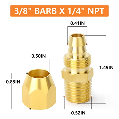 GASHER 10PCS Brass Pneumatic Replacement Fitting, Reusable Hose End Repair Fitting 3/8" Barb（Suitable for 3/8" ID，1/2" OD air hose) x 1/4" NPT Rigid - size: 1/4" NPT × 3/8" Barb (3/8" ID 1/2" OD)