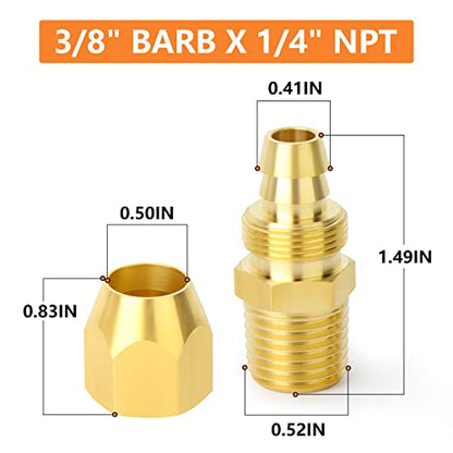 GASHER 10PCS Brass Pneumatic Replacement Fitting, Reusable Hose End Repair Fitting 3/8" Barb（Suitable for 3/8" ID，1/2" OD air hose) x 1/4" NPT Rigid - size: 1/4" NPT × 3/8" Barb (3/8" ID 1/2" OD)