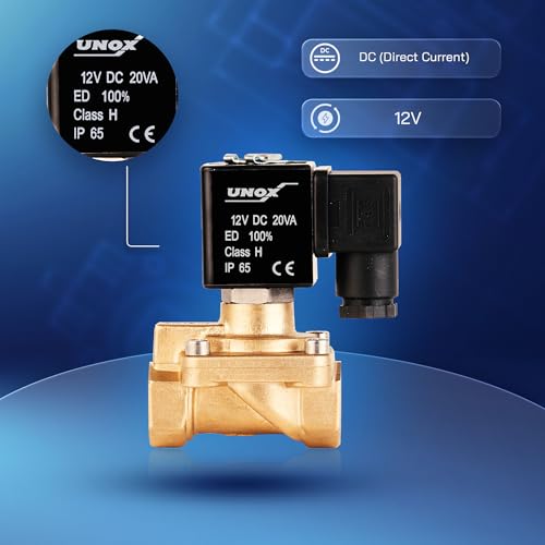UNOX 1/2" NPT Solenoid Valve 12V DC, Brass Control Valve Normally Closed - 7-232 PSI Multi-Purpose Reliable Control Valve for Water, Air, and Gas - Solenoid Valves - size: 0.5 Inch, style: 12V DC