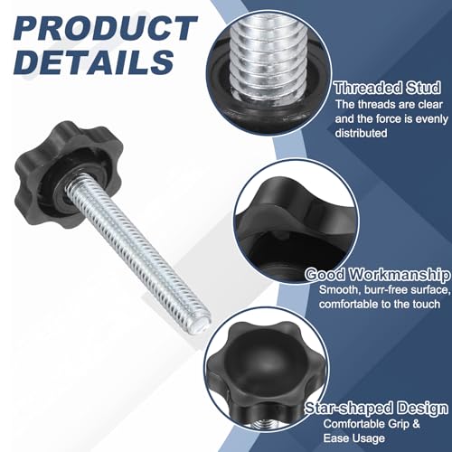 uxcell 5Pcs 5/16"-18 Star Knobs 2.1" Threaded Stud Male Clamping Knob - size: 5/16"-18, 2.1"