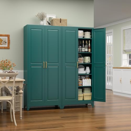 75" Tall Kitchen Pantry Storage Cabinet with Doors and 5 Shelves - color: Green, size: 75"H-Standard