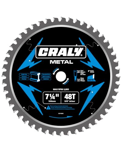 CRALY 7-1/4 Inch 48 Teeth Steel and Ferrous Metal Cutting Circular Saw Blade, 5/8 Inch Arbor, Thin Kerf, Professional Carbide Tipped Blade for Angle Iron, Threaded Rod, EMT Conduit(C0748MC) - size: 7-1/4" 48T
