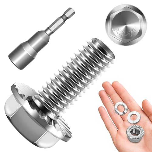 M10 x 25mm (10 Sets) M10x1.5 Bolt Flanged Hex Head Nuts and Bolts,Flange Hexagon Screws with Nuts and Washers,Screws 304 Stainless Steel 18-8 Metric Bolt Assortment, DIN 6921, By Mywish - color: Silver-M10, size: 25mm