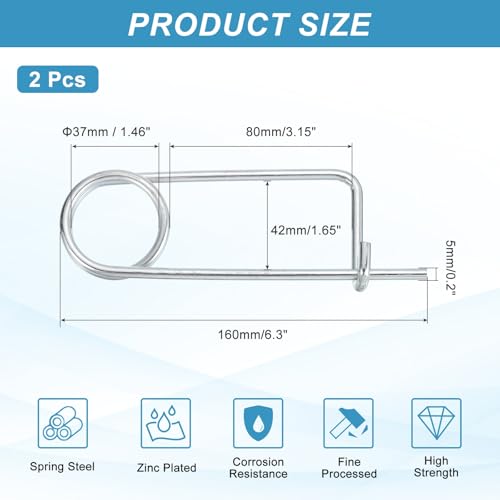 MECCANIXITY 2pcs Steel Brooch Cotter Pins, 0.2x6.3 Inch (5x160mm) Brooch Shape Cotter Safety Spring Pin, Quick Locking Fastener for Garden, Farm, Lawn, Rectangle - size: M5x160mm