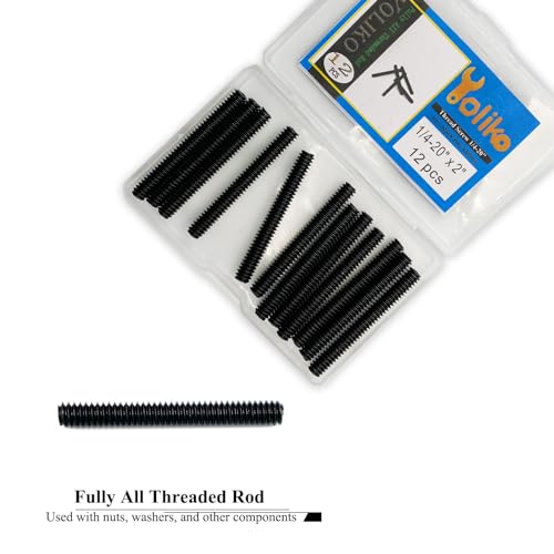 12pcs Black Zinc Fully All Threaded Rod Carbon Steel Long Thread Screw 1/4x2 for Furniture Garden Railing Mounting Assembly Fastening Steel Frame Connection Full Thread Rod for Furniture - size: Black-Zinc 1/4x2 Inch-12P
