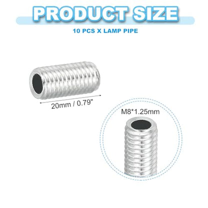 PATIKIL M8 Thread Carbon Steel Lamp Pipe, 10 Set 20 mm/0.79" Hollow Tube Thread Adapter Fasteners Hardware for Lamp Lights Chandelier Ceiling Light DIY, White Zinc Plating - size: M8x20mm