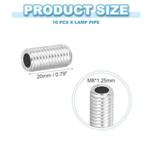 PATIKIL M8 Thread Carbon Steel Lamp Pipe, 10 Set 20 mm/0.79" Hollow Tube Thread Adapter Fasteners Hardware for Lamp Lights Chandelier Ceiling Light DIY, White Zinc Plating - size: M8x20mm