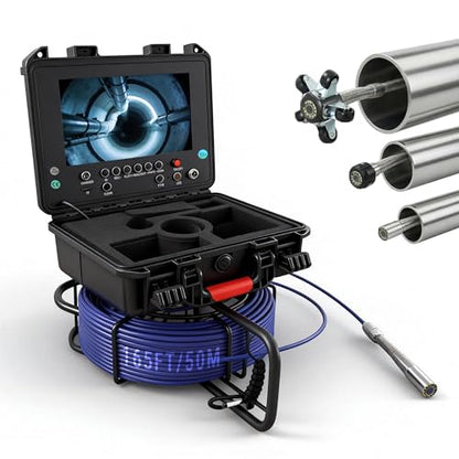 Holdwells Sewer Camera with Transmitter, 9" Pipeline Inspection Camera, 50m - size: 165FT/50M, style: 9" Screen with Transmitter