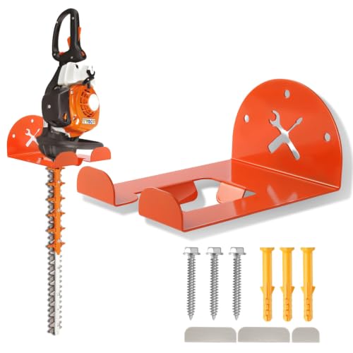 Upgraded Trimmer Rack Wall Mount - 8" Heavy Duty Weed Eater Hanger for Garage Wall, Garden Power Tool Holder Organizer Hooks for Grass Trimmer, Hedge Trimmer, Leaf Blower and Chainsaw, Orange, 1 Pack - color: Orange-1Pack