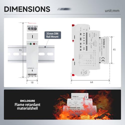 Electronic Impulse Latching Relay, GRM8-01 16A Memory Impulse Relay Wide Range Voltage AC DC 12V to 240V Pulse Relays Din Rail Mounted - style: GRM8-01AC/DC12V~240V