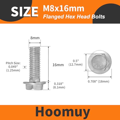 M8 x 16mm 20pcs Heavy Duty Flanged Hex Head Bolts, Flange Hexagon Head Screws, Stainless Steel 304, Metric Fully Threaded, Bright Finish - size: M8 x 16mm(20pcs)
