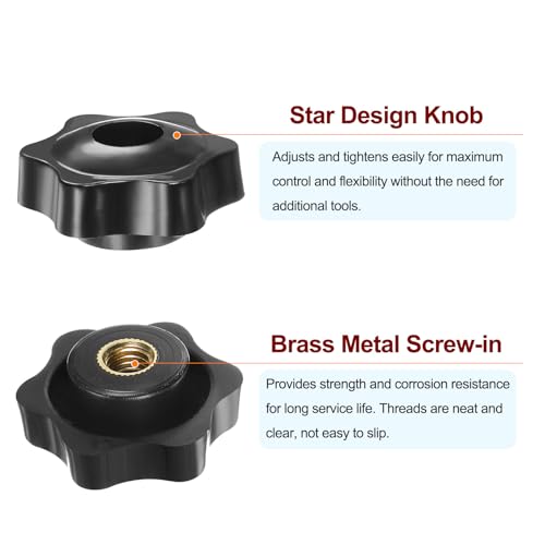 HARFINGTON 10pcs Star Knobs M8 Female Thread 38mm Head Plastic Through Hole Brass Screw-in Clamping Handles Threaded Hand Knobs, Black - color: Black, size: M8 x 38mm