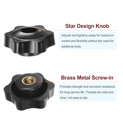 HARFINGTON 10pcs Star Knobs M8 Female Thread 38mm Head Plastic Through Hole Brass Screw-in Clamping Handles Threaded Hand Knobs, Black - color: Black, size: M8 x 38mm