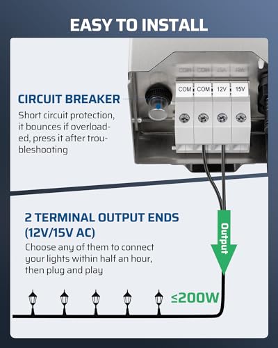 DEWENWILS 200W Low Voltage Transformer with Photocell Sensor & Timer - style: 200W-Stainless Steel