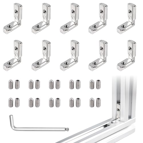 10 Sets Silver 3030 Aluminum Extrusion Hidden Connector Kit– 10pcs L-Shape Inside Brackets, Hex Screws, Hex Wrench – for 8mm T Slot Extruded Aluminum Accessories Hardware - size: 30 Series Silver