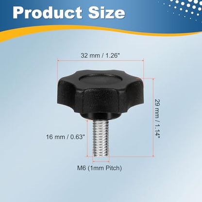 HARFINGTON 6Pcs Star Knob Handle M6 x 16mm Male Thread Metric Carbon Steel - size: M6 x 16mm
