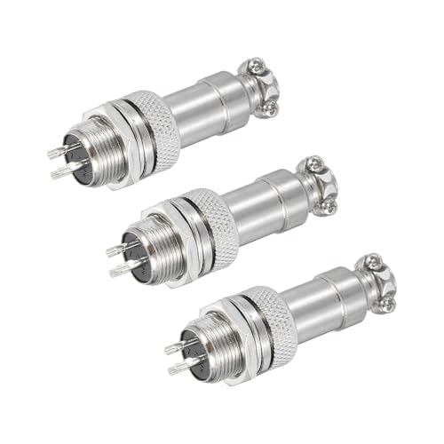 MECCANIXITY 3Pcs 3 Pin GX12 Aviation Plug Connector 125V 5A Metal Circular Plug Connector with Male Female Plug Wire Connector 12mm Socket, Silver - style: 3 Pin