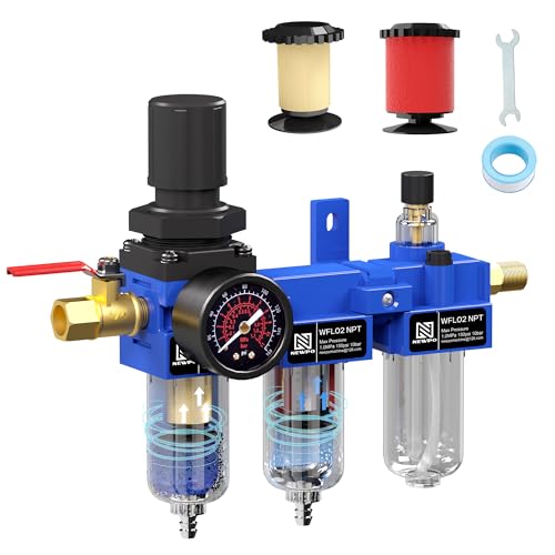 NEWPO 1/4" NPT Compressed 3-Stage Air Filter Regulator Lubricator Combo - color: 2 Filter, size: 1/4" NPT