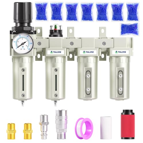TAILONZ PNEUMATIC 0-240PSI 3/4 Inch NPT Industrial Grade 4 Stage Air Drying System, Particulate Filter, Coalescing Filter, Double Desiccant Dryer 5 Micron Filter +0.01 Micron Filter (Manual Drainage) - color: 4 Stage(2filter+2dryer), size: 3/4" NPT/Munual