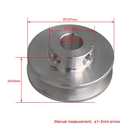 3.1x1.5x0.8cm Silver Aluminum Alloy 0.8cm Fixed Single Bore V-Shape Pulley Wheel for Motor Shaft 0.3-0.5cm PU Round Belt - size: 31*8mm