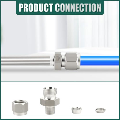 5PCS 304 Forging of Stainless Steel Compression Tube Pipe Fitting Connector, 3/8" Tube OD x 1/8" NPT Male Straight Adapter for fuel/air/liquid/oil/gas/vacuum pipelines