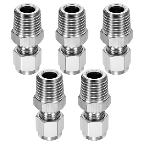 5 Pack 5/32"OD Compression x 1/4" NPT Male Union Coupling Connector - size: 5/32"OD x 1/4" NPT Male