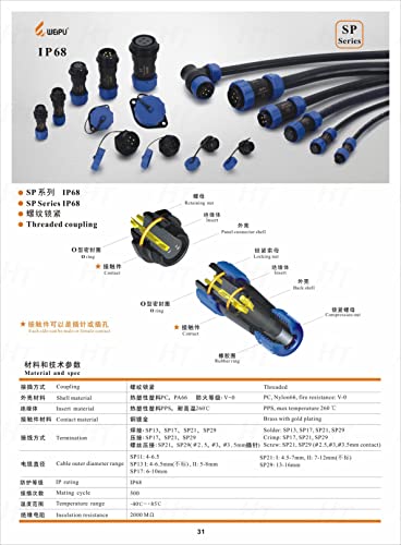 SP21 7 Pin Connector 15A Power Aviation Circular Threaded Solder Wire Cable Socket Plug 14AWG - size: 7 pin 15A