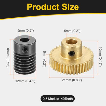 uxcell Worm Gear Set Right Rotation 40T 0.5 Module 1:40 Reduction Rate - size: Gear-5mm, Rod-5mm Bore, style: 0.5M-40T