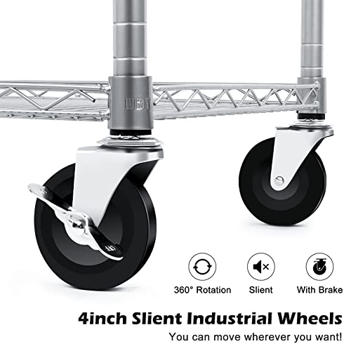 WDT 990Lbs Capacity Heavy Duty Rolling Utility Cart, NSF Rolling Carts with Wheels,Commercial Grade Metal Cart with Handle Bar & Shelf Liner,Trolley Serving Cart for Restaurant,Kitchen,Gray - color: Gray-3 Tier
