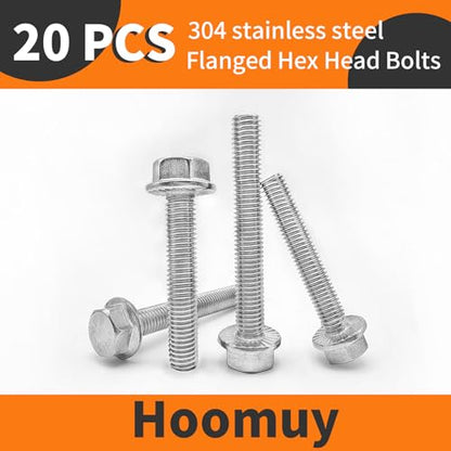 M8 x 16mm 20pcs Heavy Duty Flanged Hex Head Bolts, Flange Hexagon Head Screws, Stainless Steel 304, Metric Fully Threaded, Bright Finish - size: M8 x 16mm(20pcs)