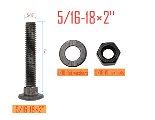 LBY 10 Sets Carriage Bolts Screws Assortment Kit, 5/16-18 x 2'' Round Head Square Neck Bolts (with Hex Nuts and Flat Washers), 45# Steel (Black) - size: 5/16-18 x 2"