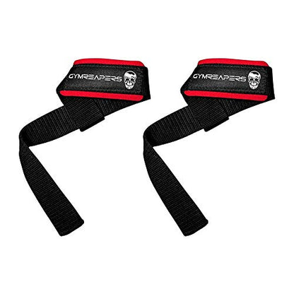 Gymreapers Lifting Wrist Straps for Weightlifting, Bodybuilding, Powerlifting, Strength Training, & Deadlifts - Padded Neoprene with 18" Cotton - color: Black/Red