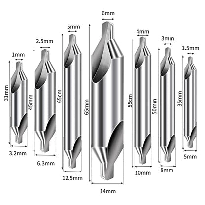 Aleric Center Drill Bits Set - High Speed Steel Center Drill Bit Countersink Tools for Lathe Metalworking, 7 pcs 60-Degree Angle Centering Drill in Size 1.0 1.5 2.0 2.5 3.0 4.0 5.0