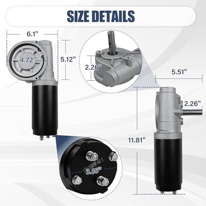 1500W 60:1 2.1HP Electric Tarp Motor for Dump Trucks Over 28' Length, Universal Tipper Truck Roll Canopy Motor for Dump Truck Tarp System with Chrome Housing Cover- 12V DC, 60RPM- 5 Years Warranty - size: 1500w 60:1