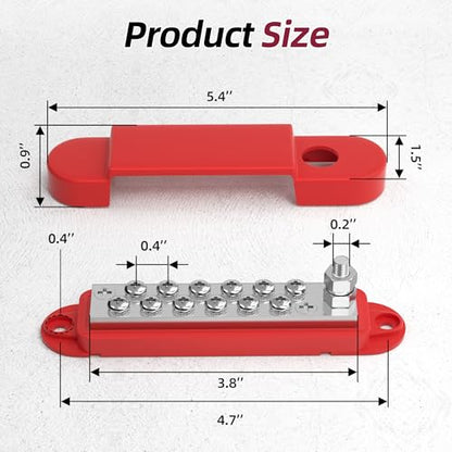 Bus Bar 12V 150A Power Distribution Block 1/4" Stud & 12 x #8 Terminal Screws 12 Volt Positive Battery Marine Bus Bar for Solar Battery Wiring, Marine, Boat and Automotive - style: Red